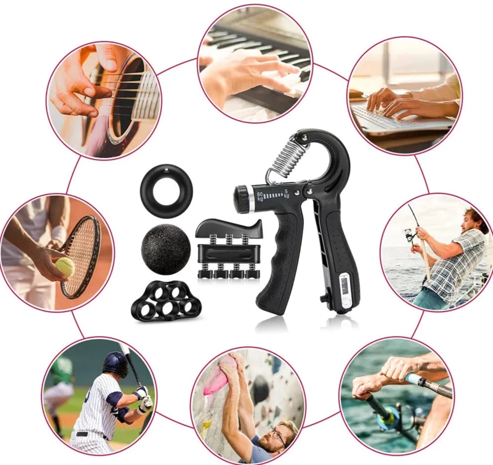 Descubra o poder do Finger Gripper OlimpFit! Nosso kit de treino de mão oferece resistência ajustável de 5-60kg para fortalecer dedos, mãos e antebraços. Ideal para reabilitação e desenvolvimento muscular. Faça exercícios eficazes a qualquer hora, em qualquer lugar. Alcance mãos poderosas com nosso kit completo de fortalecimento!